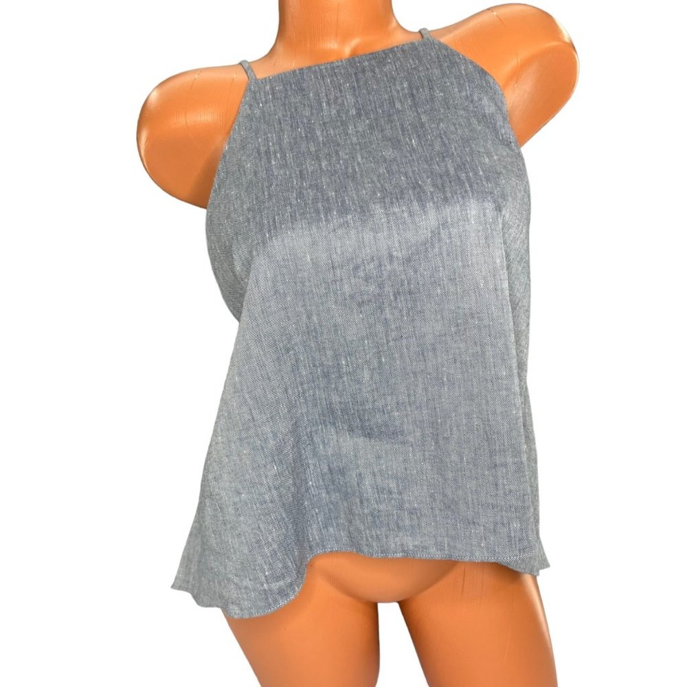 Milly Womens Light Blue Linen Blend Square Neckline Halter Top Size S